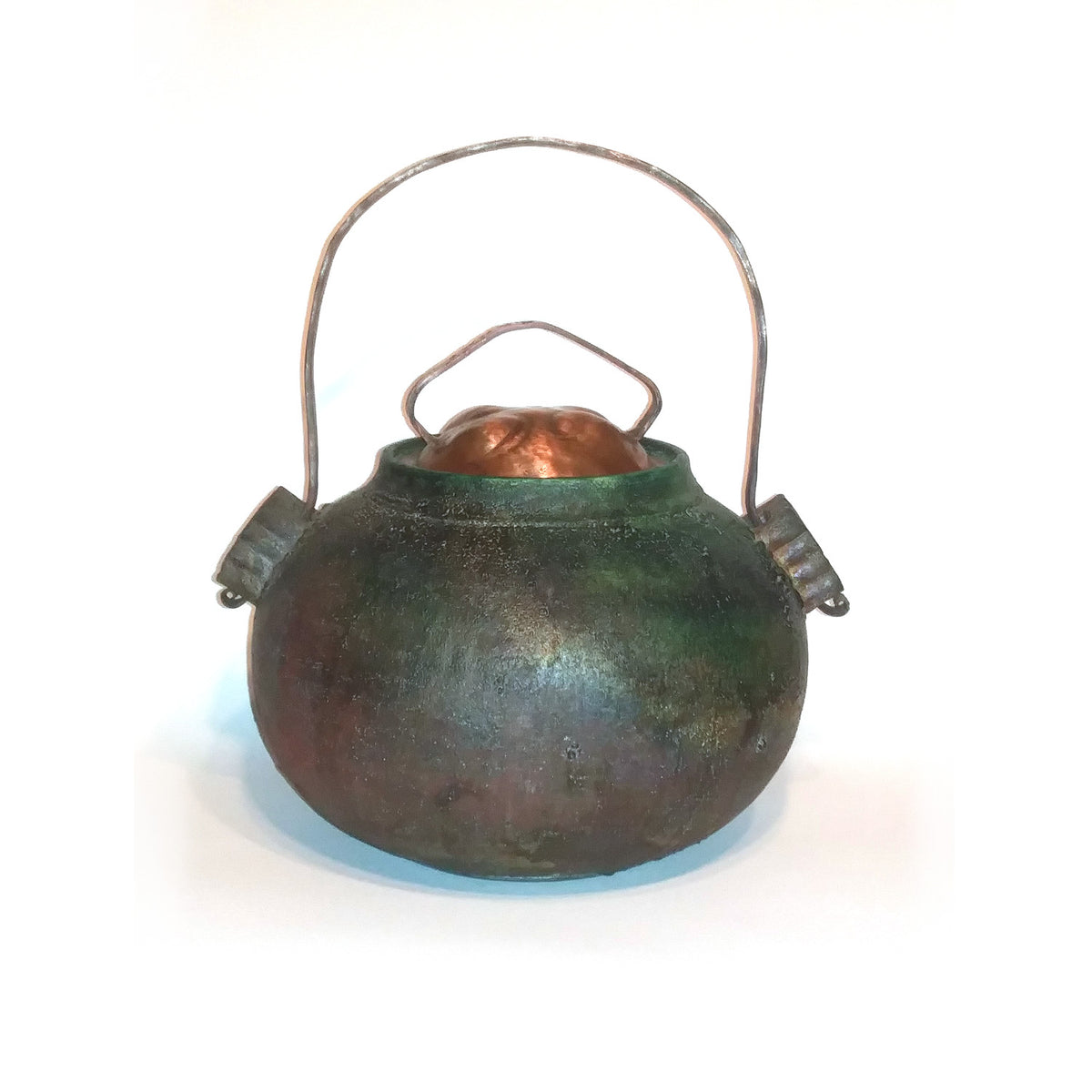 richard & susan surette - green/bronze glaze covered jar with copper lid