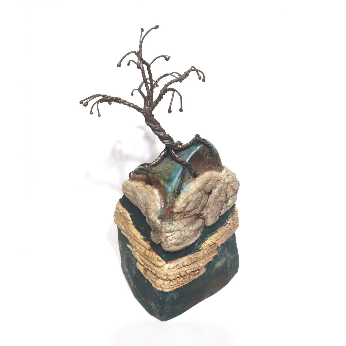 richard & susan surette - green glaze mountain jar with thick dark tree