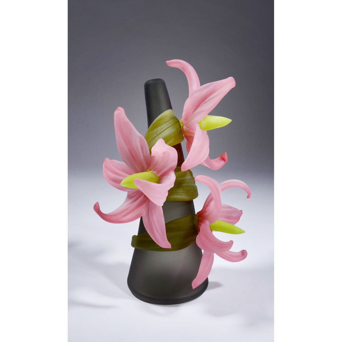 Sue Rankin - Sprig Vase Grey with Pink Flowers