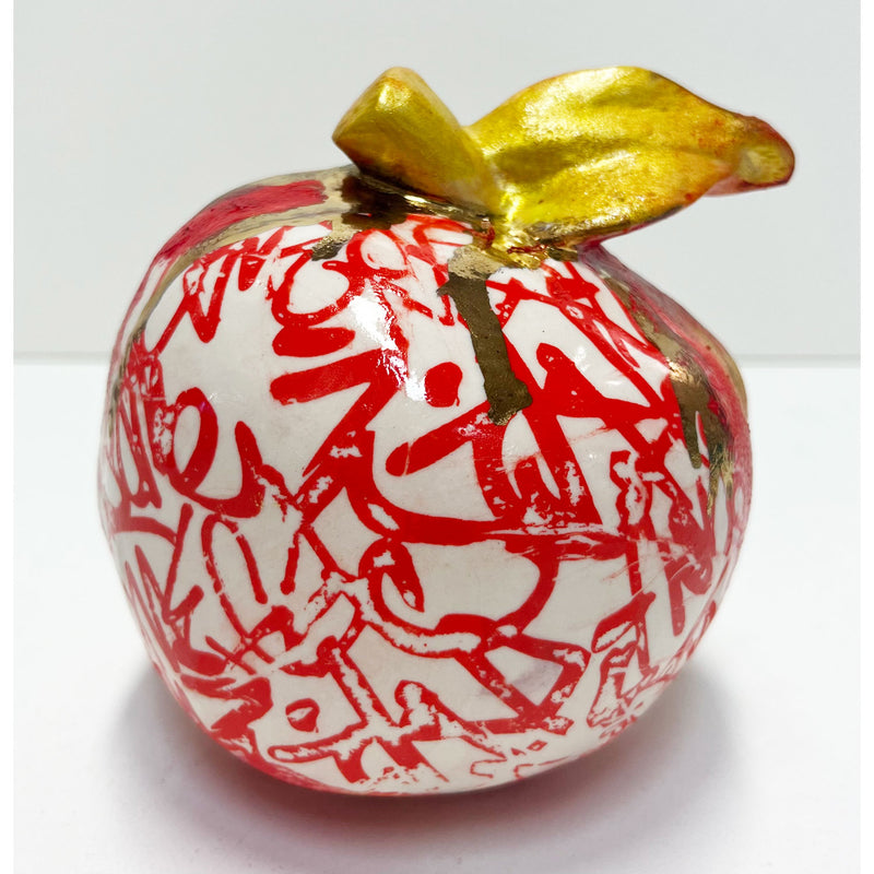 Marla Buck - Red Graffiti Apple, 4.5" x 4.5" x 5"