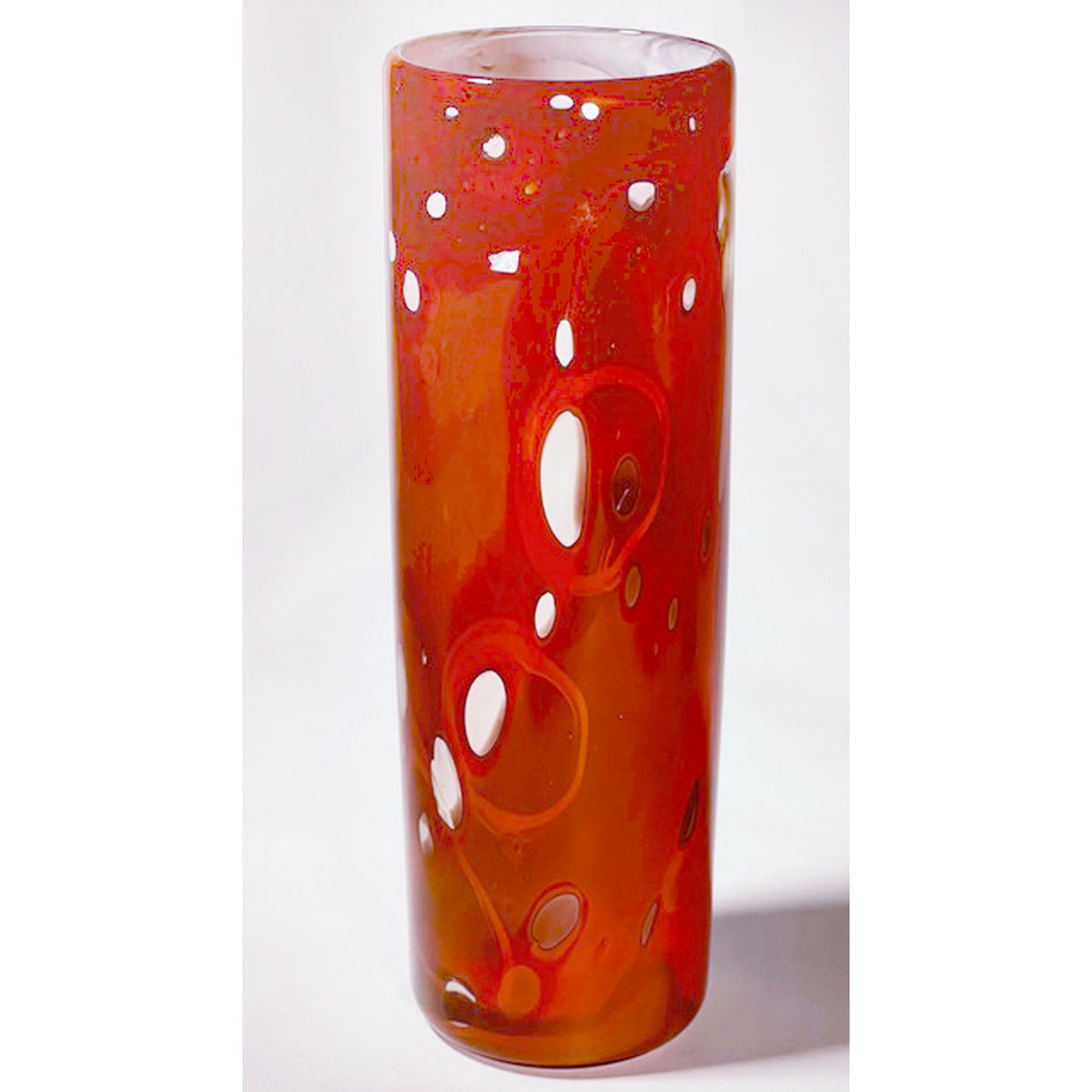 Sue Rankin - Lg Red Cylinder Vase, 9.5" x 3" x 3"