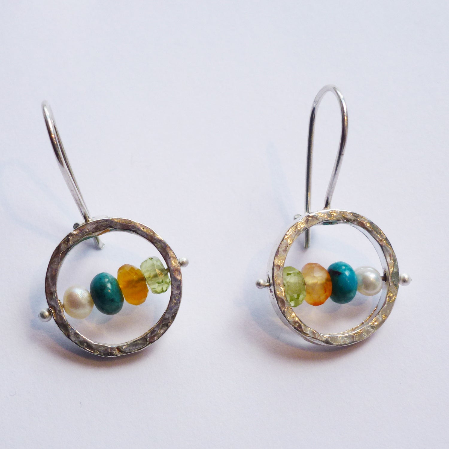 Yair Stern - Short Circle Earrings with Multicolored Beads