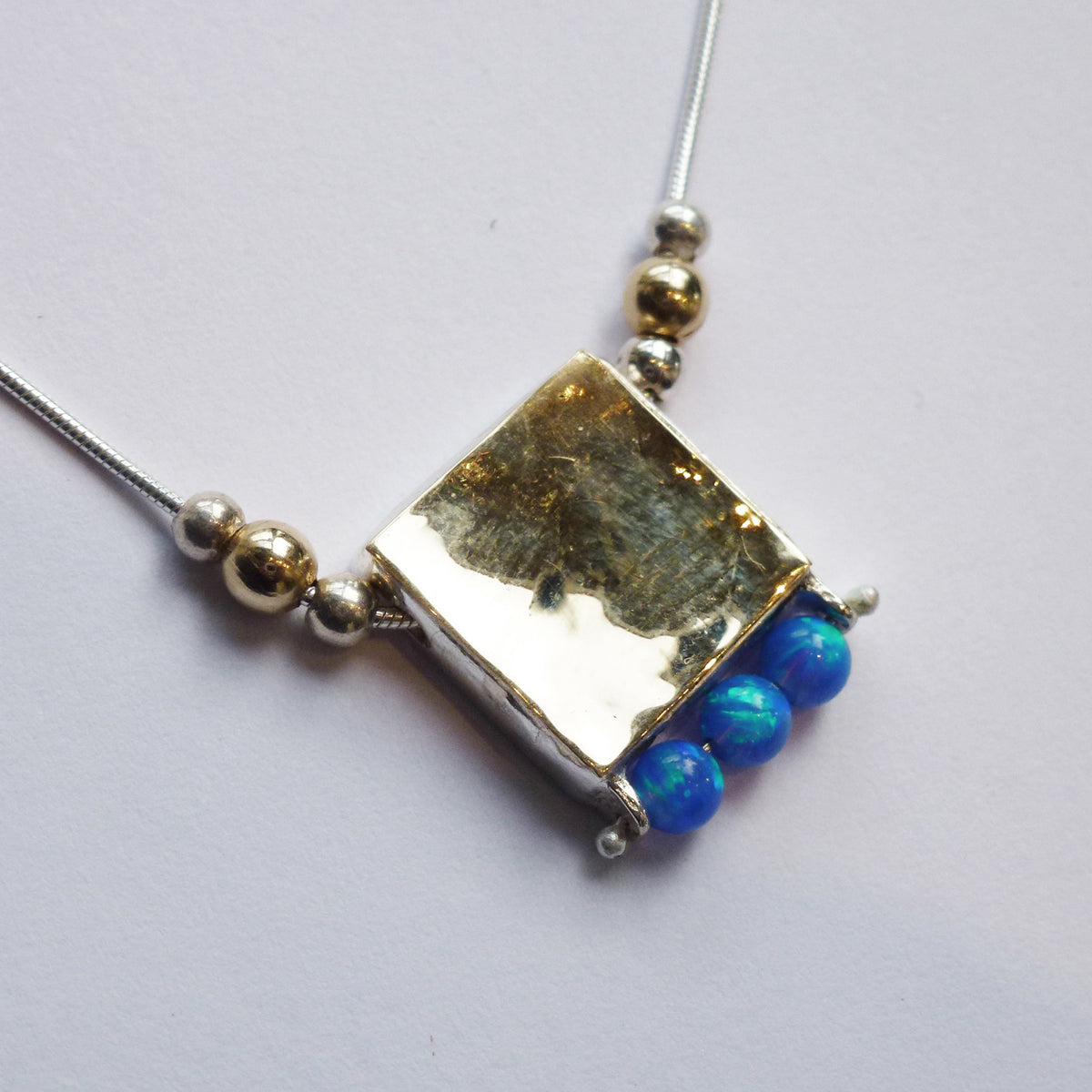 Yair Stern - Gold Square Necklace with Opal Beads