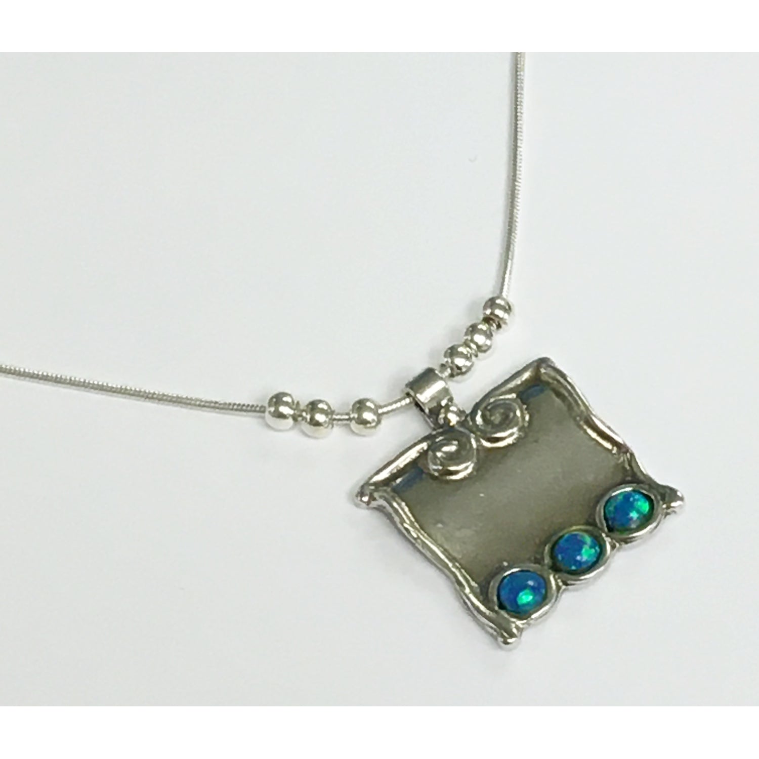 Yair Stern - Blue Square w/3 Beads Necklace